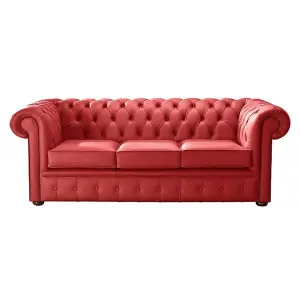 Chesterfield 3 Seater Shelly Flame Red Leather Sofa Bespoke In Classic Style