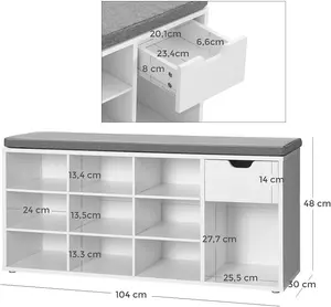 VASAGLE Shoe Bench, Storage Bench with Drawer and Open Compartments, Shoe Shelf, Padded Seat, for Entrance Corridor Bedroom