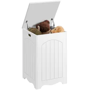 Yaheetech White Wooden Laundry Basket with Hinged Lid