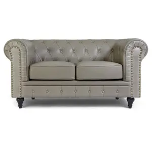 Faux Leather Chesterfield 2 Seater Sofa - Grey