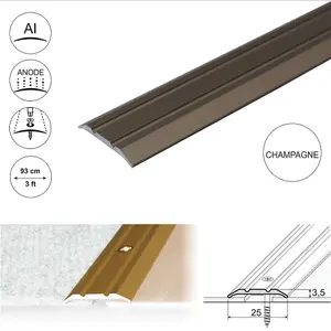 A12 25mm Anodised Aluminium Flat Door Threshold Strip - Champagne, 0.93m