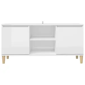 vidaXL TV Cabinet & Solid Wood Legs High Gloss White 103.5x35x50 cm