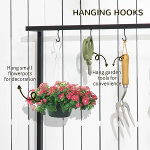 Outsunny 3 Tiered Plant Stand Rack with Hanging Hooks for Indoor Outdoor