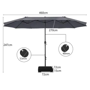 Costway 460 x 270 cm Outdoor Double Sided Umbrella Twin Size Patio Parasol w/ Metal Base