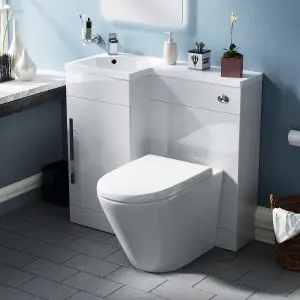 Nes Home Raven Left Hand 900mm Vanity Basin Unit, WC Unit & Ellis Back to Wall Toilet White