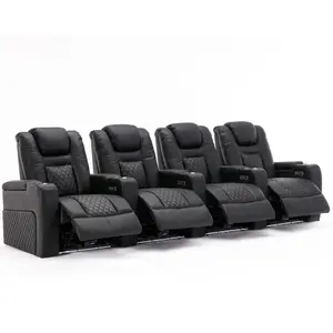 Broadway 4 Seater Electric Recliner Cinema Sofa USB Charging Led Base (Black)