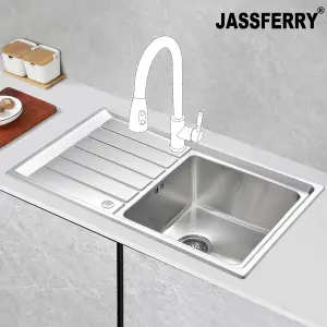 JASSFERRY Stainless Steel Kitchen Sink Como Single Bowl Inset Reversible Drainer