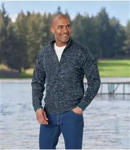 Men's Blue Fleece-Lined Knitted Jacket - Plus Size - Atlas For Men (Size XXL)