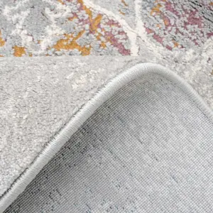 Silver Multicolour Distressed Floral Medallion Runner Rug 70x240cm