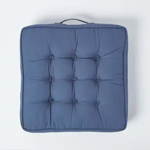 Homescapes Navy Blue Cotton Armchair Booster Cushion