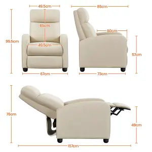 Yaheetech Beige Modern Fabric Recliner Sofa with Pocket