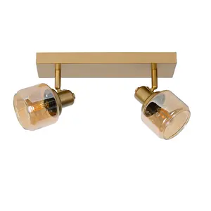 Lucide Bjorn Classic Twin Ceiling Spotlight - 2xE14 - Matt Gold, Brass