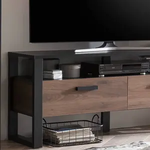  Sleek Nordi 02 TV Cabinet H630mm W1510mm D440mm - Okapi Walnut & Black Matt with Versatile Storage