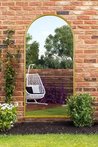 MirrorOutlet Arcus - Gold Metal Framed Arched Garden Wall Mirror 63" X 31" (160CM X 80CM)