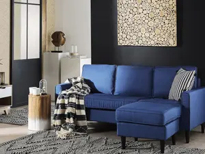 Fabric Sofa with Ottoman Navy Blue AVESTA