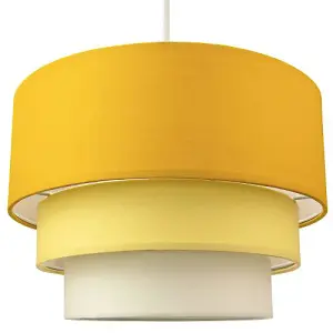 Contemporary Round Triple Tier Ochre/Mustard Cotton Fabric Pendant Light Shade