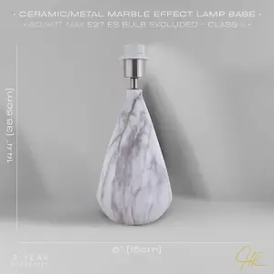 Marble Effect Ceramic Table Lamp Base with White Gloss Glazing and Chrome Trim