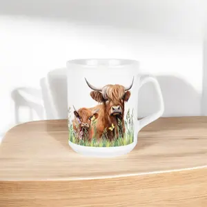 Highland Cow & Calf Small Mug - Farmyard Animals Countryside Drinkware Gifts - Tea/Coffee Ceramic Cup Novelty Present