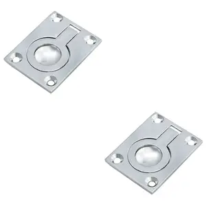 2 PACK - Flush Ring Recessed Pull Handle 63 x 50mm 12mm Depth Polished Chrome Sliding