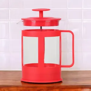 URBNLIVING 800ml Red Cafetiere Filter Coffee Tea Pot Press Brewer Maker Glass Plunger Home Kit