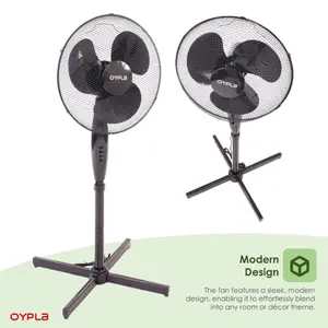 Oypla Electrical 16" Oscillating Black Extendable Free Standing Tower Pedestal Cooling Fan