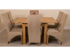 Richmond 90cm - 150cm Square Oak Extending Dining Table and 6 Chairs Dining Set with Lola Beige Fabric Chairs