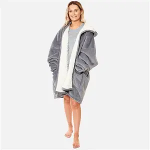 Sienna Sherpa Zip Up Hoodie Blanket, Adults - Charcoal Grey