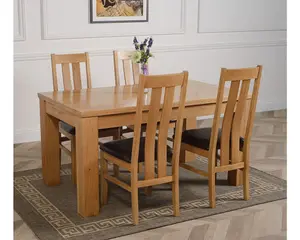 Dakota 152 x 87 cm Chunky Medium Oak Dining Table and 4 Chairs Dining Set with Princeton Chairs