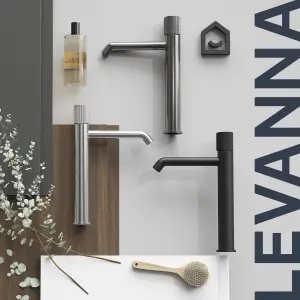 GoodHome Levanna Tall Matt Black Round Deck Mixer Tap