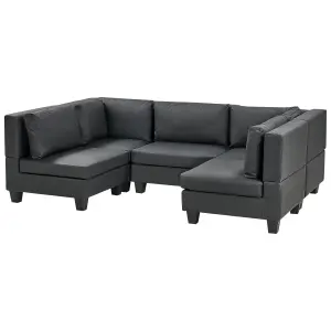 5-Seater Modular Faux Leather Sofa Black UNSTAD