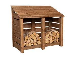 Slatted wooden log store W-146cm, H-126cm, D-88cm - brown finish