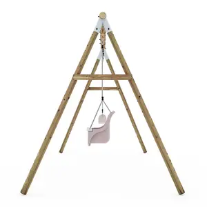 Limited Edition Rebo Wooden Garden Double Swing Sets - Luna - Pastel Pink