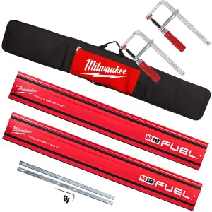 Milwaukee 4932480906 Guide Rail Kit x2 1400mm x2 Clamps Joining Bar Set and Bag