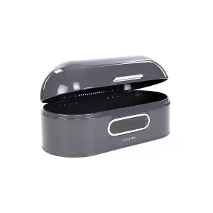 CALITEK Retro Bread Bin Round Top Kitchen Counter Coated Carbon Steel Grey