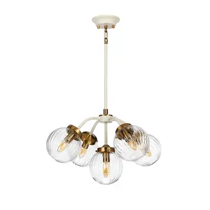 5 Bulb Ceiling Pendant Cream Painted + Aged Brass Finish Plated LED E14 60W