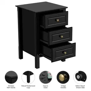 3 - Drawer End Table (Set of 2) Black