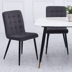 Dining Chair Set of 4 Dark Grey Frosted Velvet Dining Chairs Kitchen Accent Chair with Metal Legs