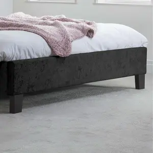 Double Bed Frame & Mattress Black Velvet Fabric Birlea Sleepsoul Paris 4FT6