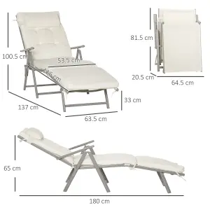 Outsunny Sun Lounger Recliner Foldable Padded Seat Adjustable Texteline White