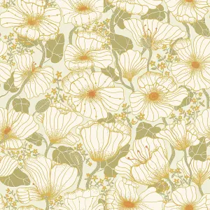 Galerie Sommarang Gold Retro Poppy Wallpaper Roll