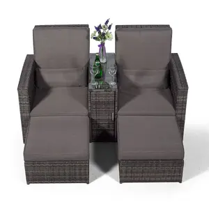 Giardino Nevada Double Reclining Rattan Sun Loungers Set - Grey