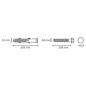 Diall Hex Washer Frame fixing (Dia)10mm (L)100mm, Pack of 6