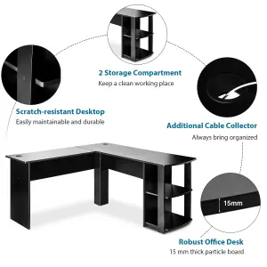 Corner Desk for Home Office L-Shaped Desk Gaming Desk Large Computer Desk Study Gaming Table Workstation, Easy to Assemble (Black)