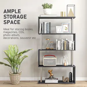 HOMCOM Wooden Storage Display Unit Bookshelf Bookcase Dividers S Shaped Black