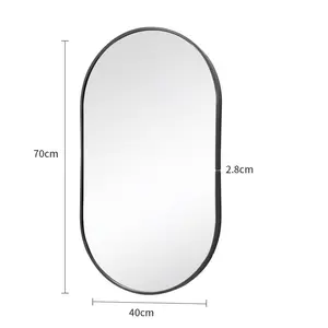 Oval Metal Wall Mirror Black