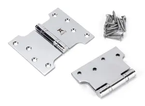 From The Anvil Polished Chrome 4 Inch x 3 Inch x 5 Inch  Parliament Hinge (pair) ss