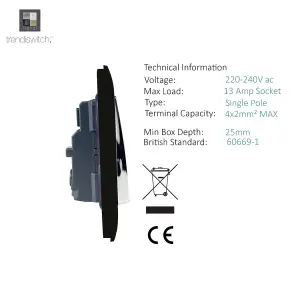 Trendiswitch Black 2 Gang 13 Amp Switched Socket