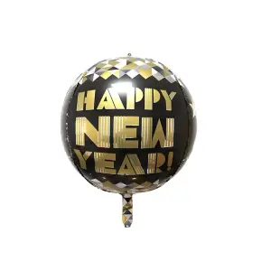 Realmax Round New Year 4D Balloon Black/Gold (22in)