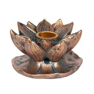 Small Bronze Colour Lotus Flower Backflow Incense Burner - Made From Resin (H4.5 x W7.5 cm)