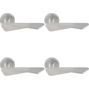 4 PACK - Premium Angle Twist Door Handle Set - Satin Chrome Designer Lever on Round Rose